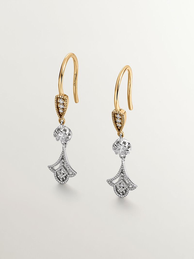 18K white and yellow gold earrings with brilliant cut diamonds image number 1