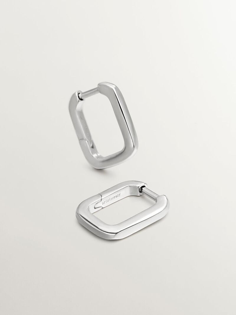 925 Silver Square Hoop Earrings image number 2