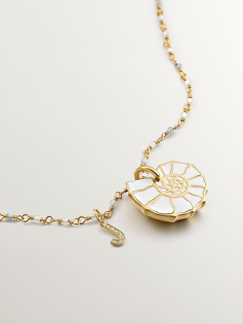 925 Sterling Silver Charm, 18K Yellow Gold Plated with White Topaz Initial J. image number 4