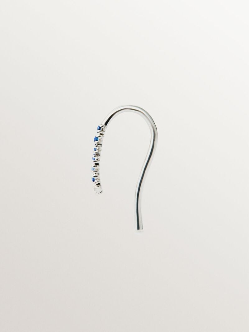 9K white gold single earring with blue sapphires and diamonds image number 2