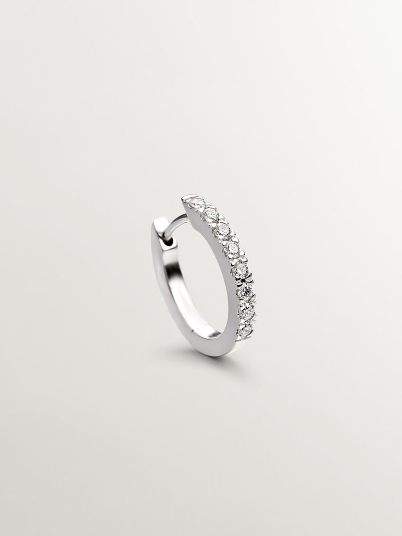 18K white gold small hoop single earring with diamonds. image number 4