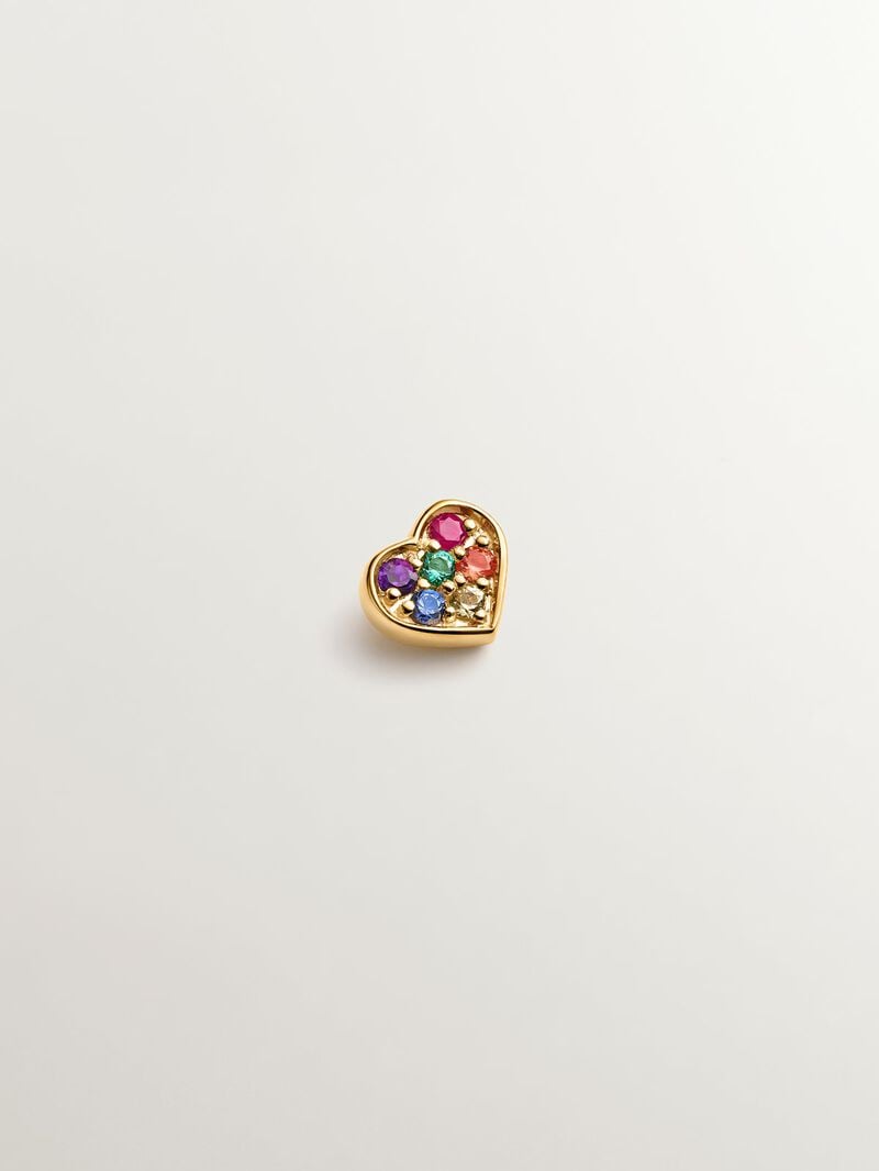 18K yellow gold piercing with emerald, ruby, and multicolor sapphires shaped like a heart. image number 0