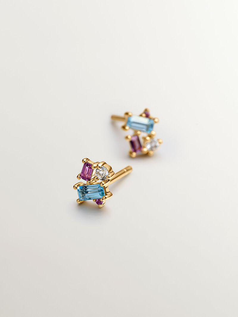 925 Silver Tieinillo Ring in 18K Yellow Gold with London and White Blue Topacios image number 2