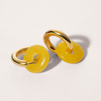 Boucles d’oreilles créoles moyennes en argent plaqué en or jaune de 18 K avec pierre jade jaune, J04753-02-YJ, mainproduct