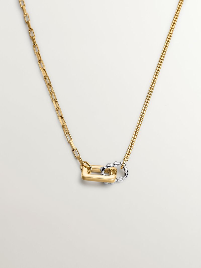 Bicolor pendant of 925 silver and 925 silver bathed in 18K yellow gold with geometric shapes. image number 0