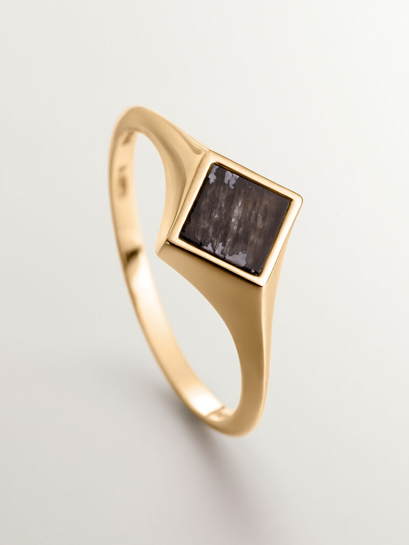 9K Yellow Gold Signet Ring with Black Obsidian image number 4