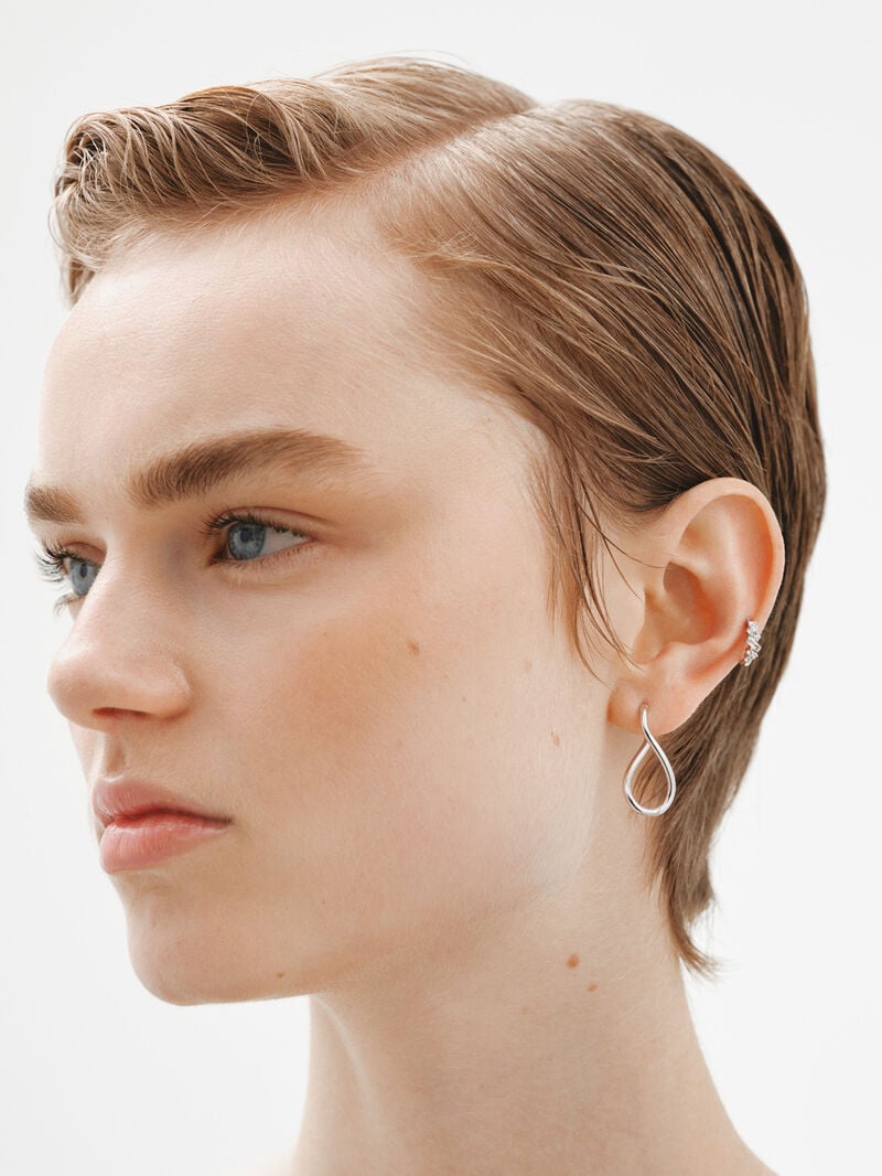 Individual small hoop earring made of 925 silver with white topazes image number 4
