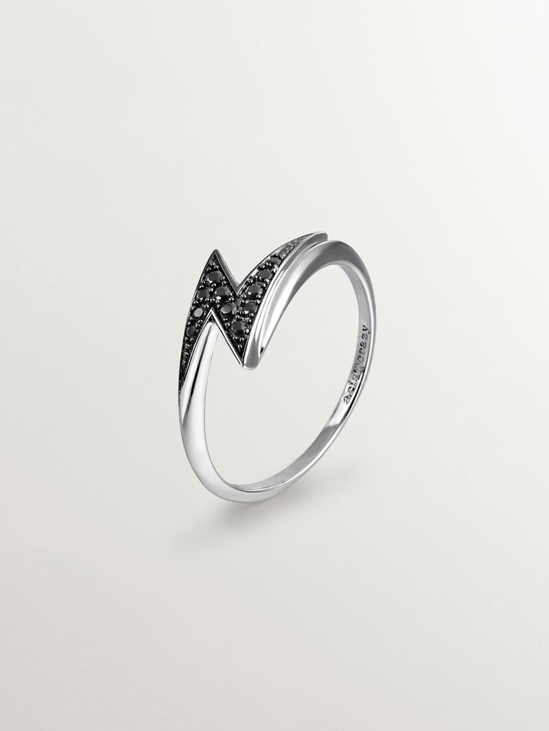 931 Silver ring with lightning bolt and black spinels image number 0