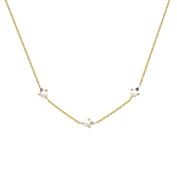 9K gold pearls and shapphires necklace , J04889-02-WP-MULTI,hi-res