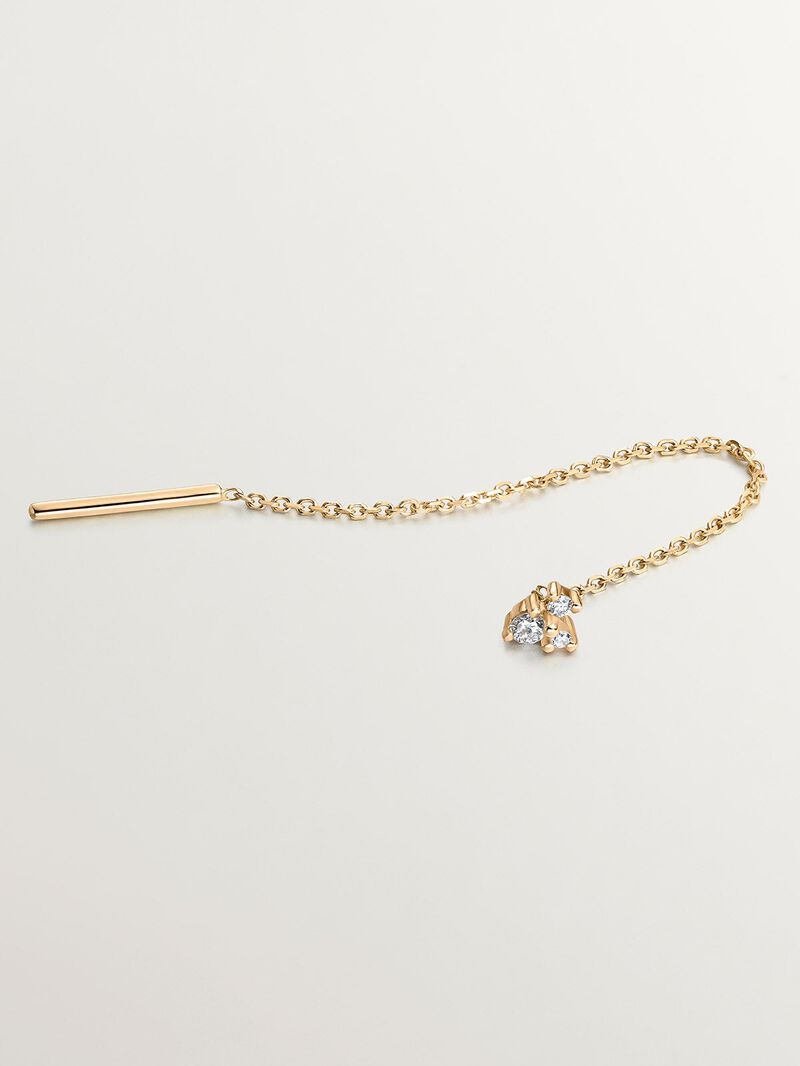 Single 9K yellow gold earring with chain and diamonds. image number 2