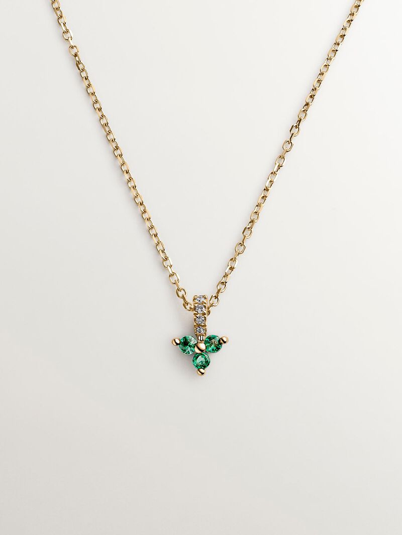 9K yellow gold pendant with emerald and diamond clover image number 0