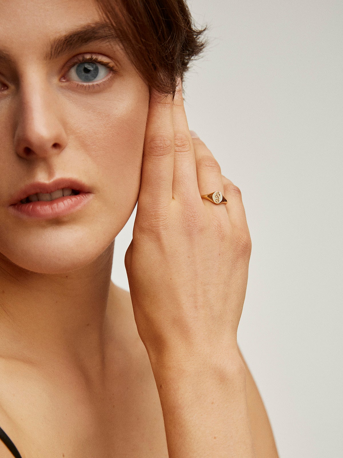 Anillo de sello de plata 925 bañada en oro amarillo de 18K con serpiente