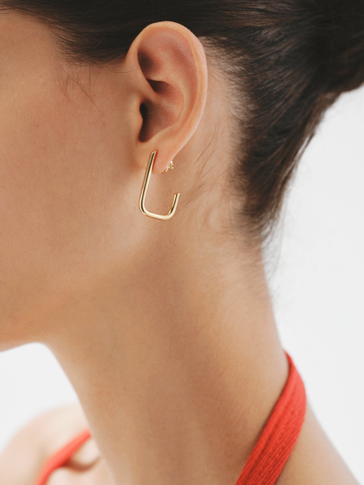 Pendientes de aro grandes rectangulares de plata 925 bañada en oro amarillo de 18K
