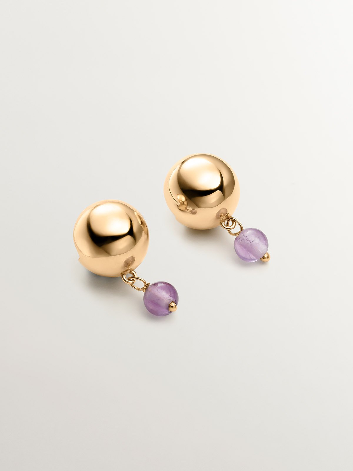 925 silver earrings bathed in 18k yellow gold with amethyst purple