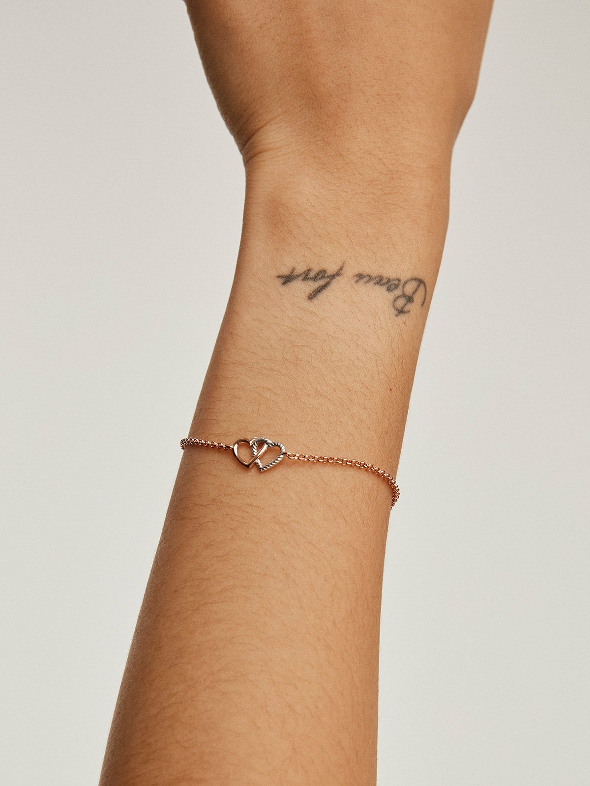 925 Silver bracelet and 925 silver bathed in 18K rose gold with a heart