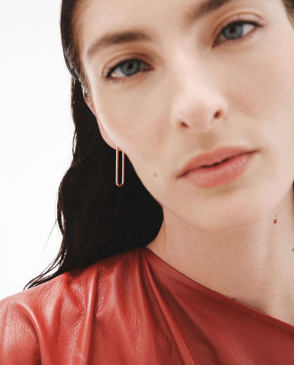 Pendientes de aro extra largo de plata 925 bañada en oro rosa de 18K