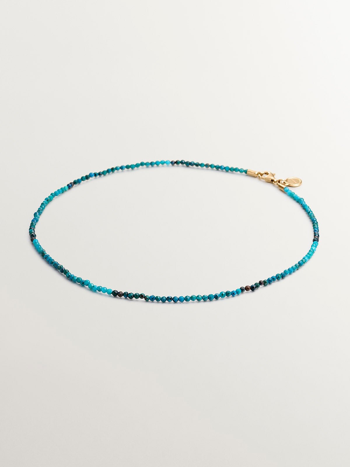 Collar de plata 925 bañada en oro amarillo de 18K con bolitas de crisocola