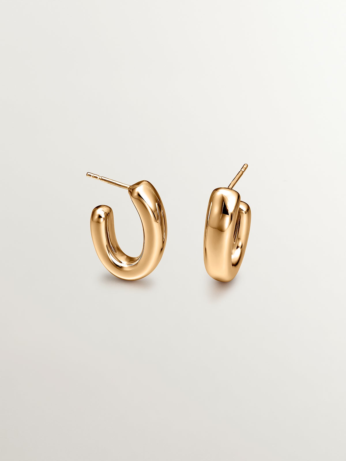 Pendientes de aro pequeños ovalados de plata 925 bañada en oro amarillo de 18K