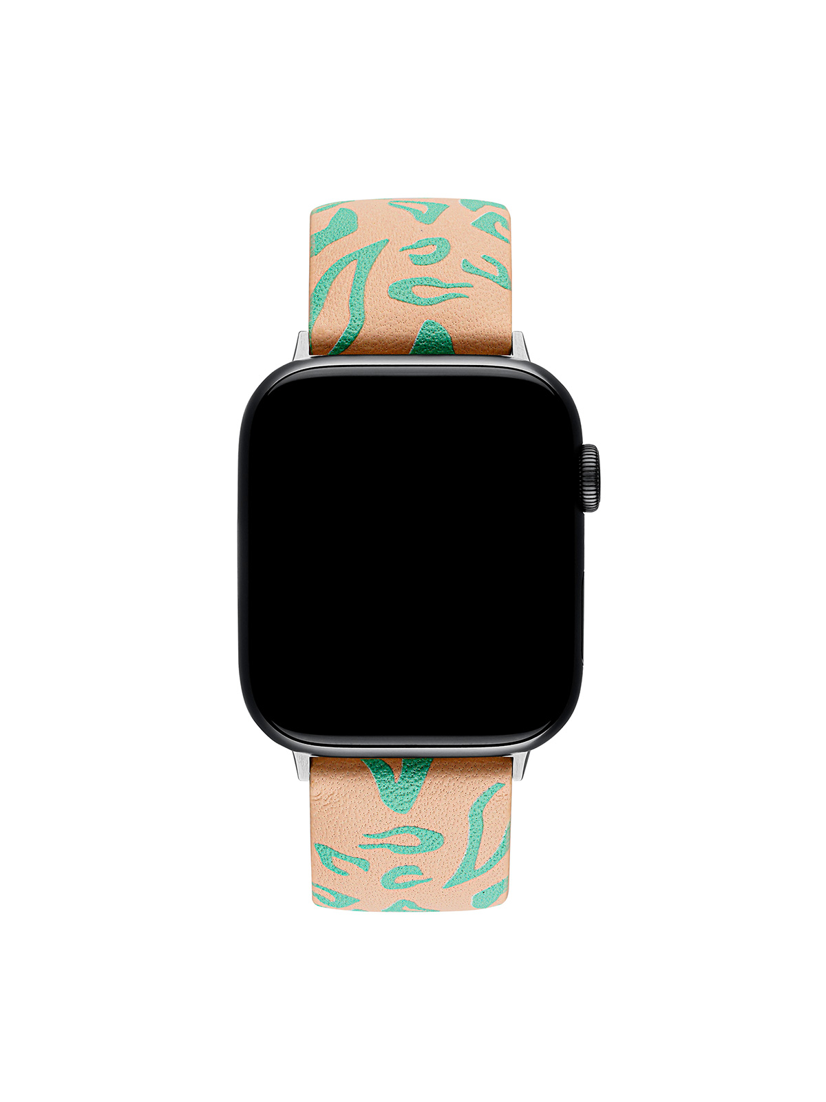 Leather Apple Watch band with pink and green animal print