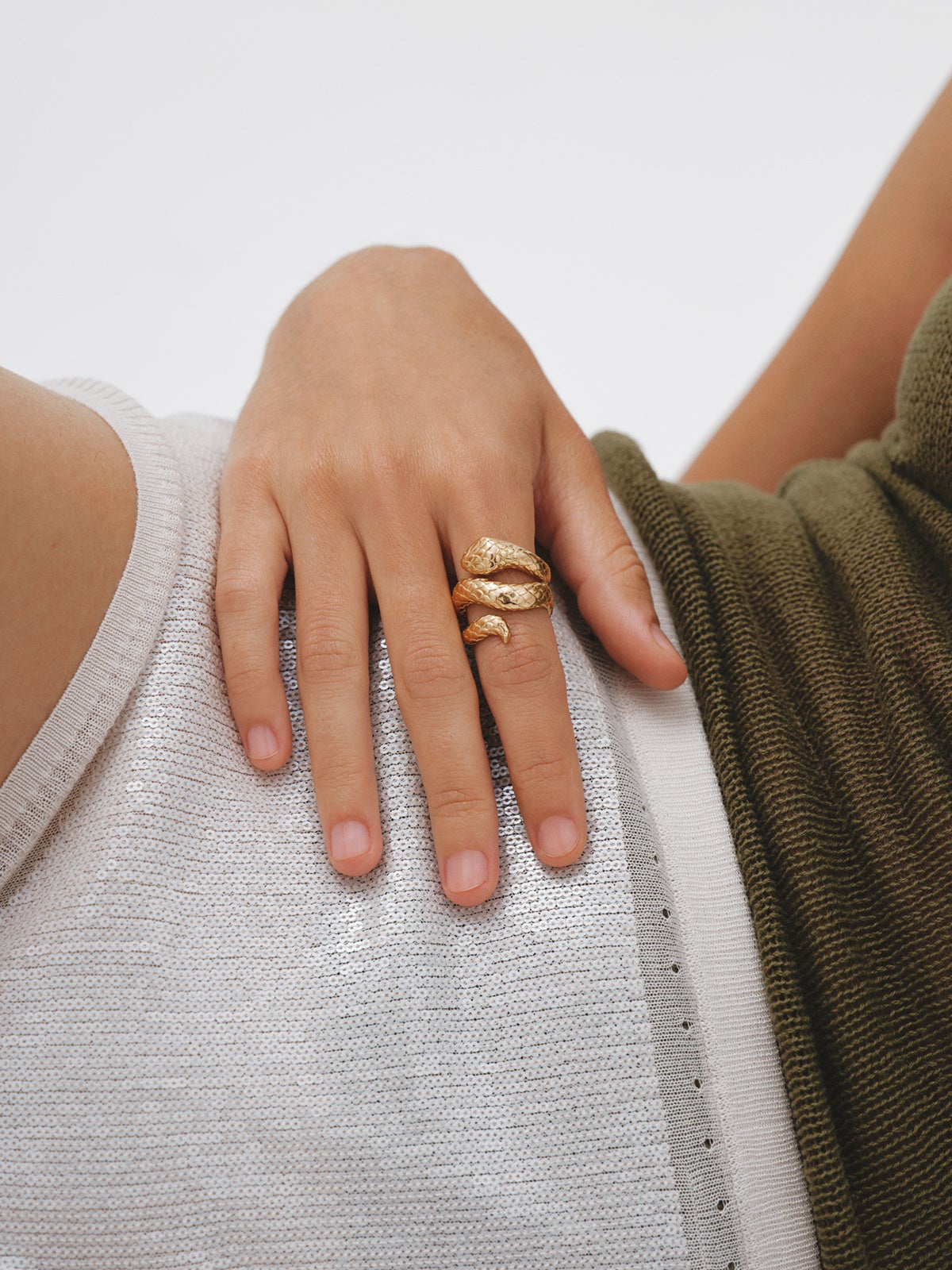 Bague large en argent 925 plaqué or jaune 18K en forme de serpent