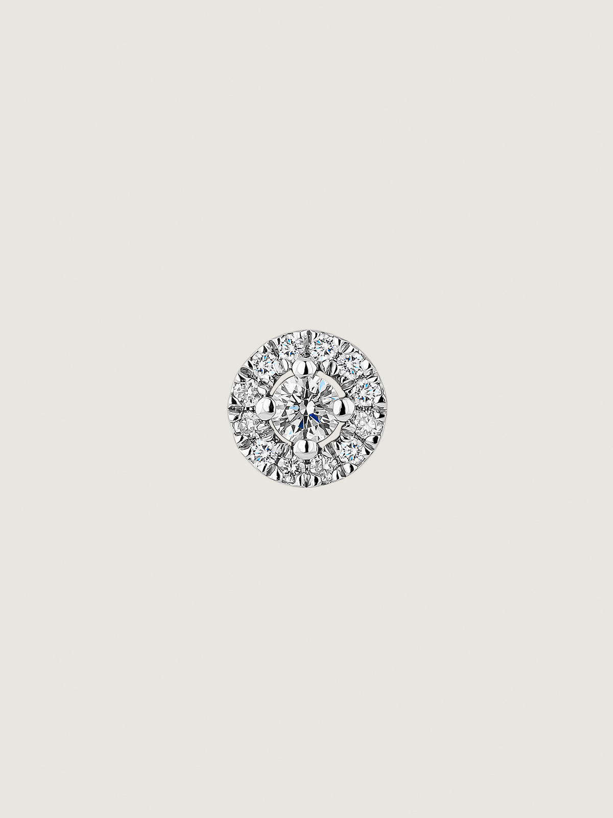 Pendiente individual de oro blanco de 18K con roseta de diamantes 0,1 cts