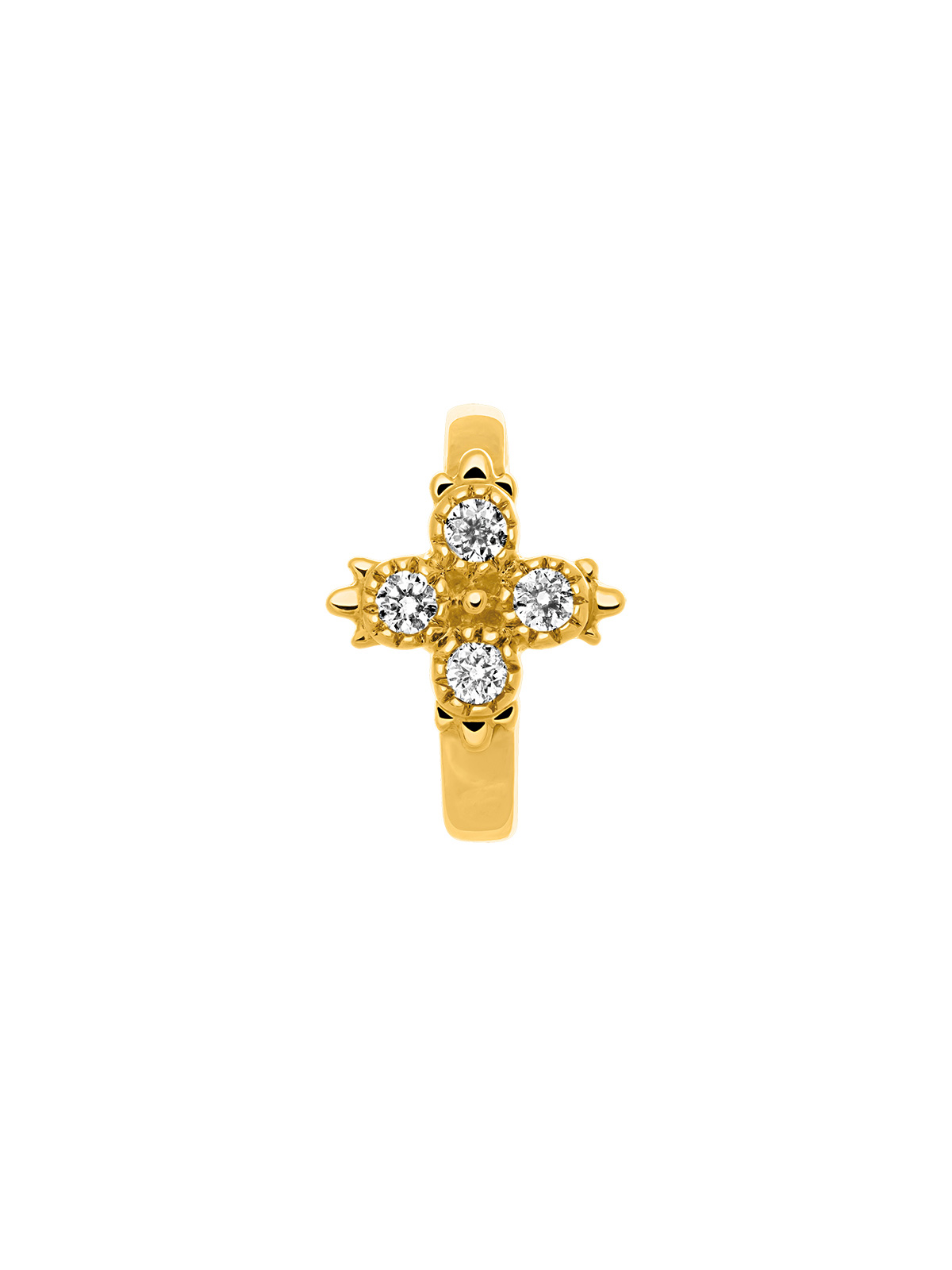Pendiente individual de aro pequeño de oro amarillo de 18K con cruz de diamantes