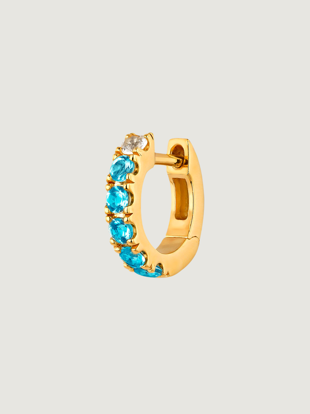 Pendiente individual de plata 925 bañada en oro amarillo de 18K con zafiros blancos y azules