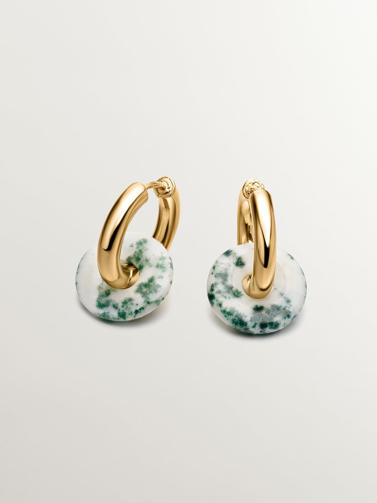 925 boucles d'oreilles à anneau en argent en or jaune 18 carats avec agate verte