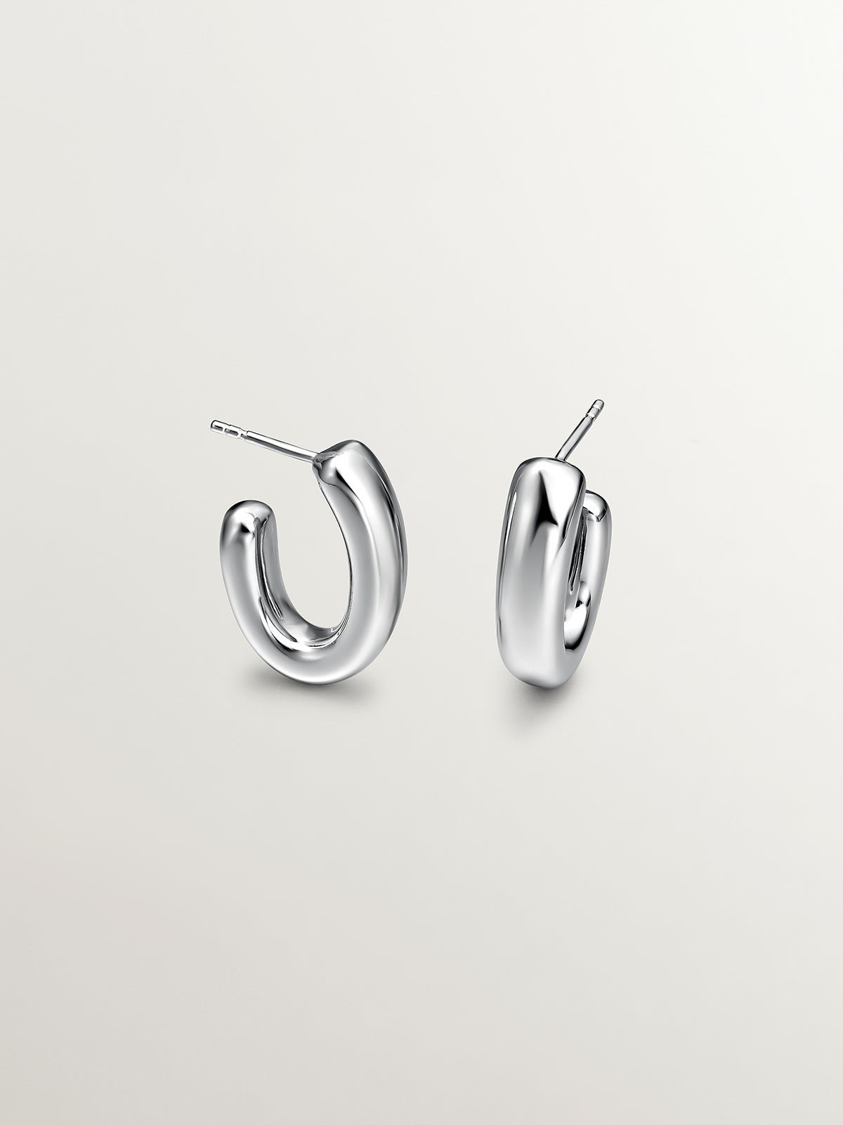 Pendientes de aro pequeños ovalados de plata 925