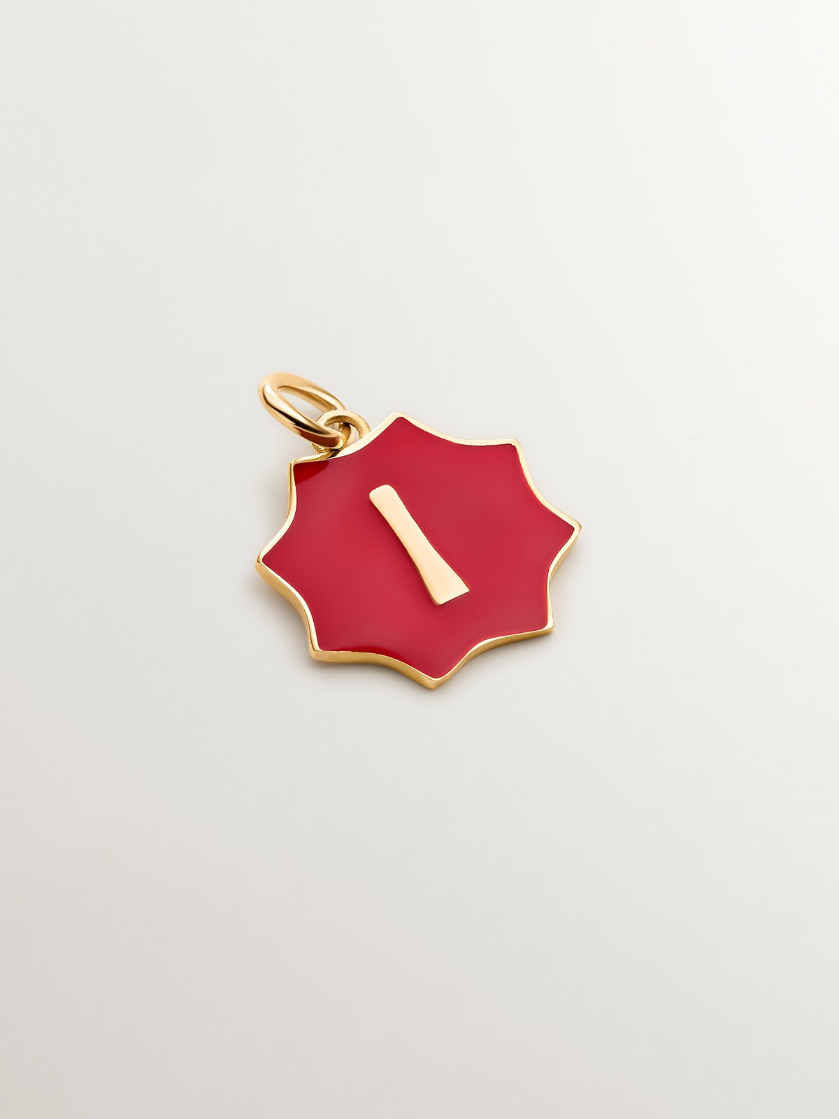 Breloque en argent 925 plaqué or jaune 18K avec émail rouge en forme d'étoile et initiale I