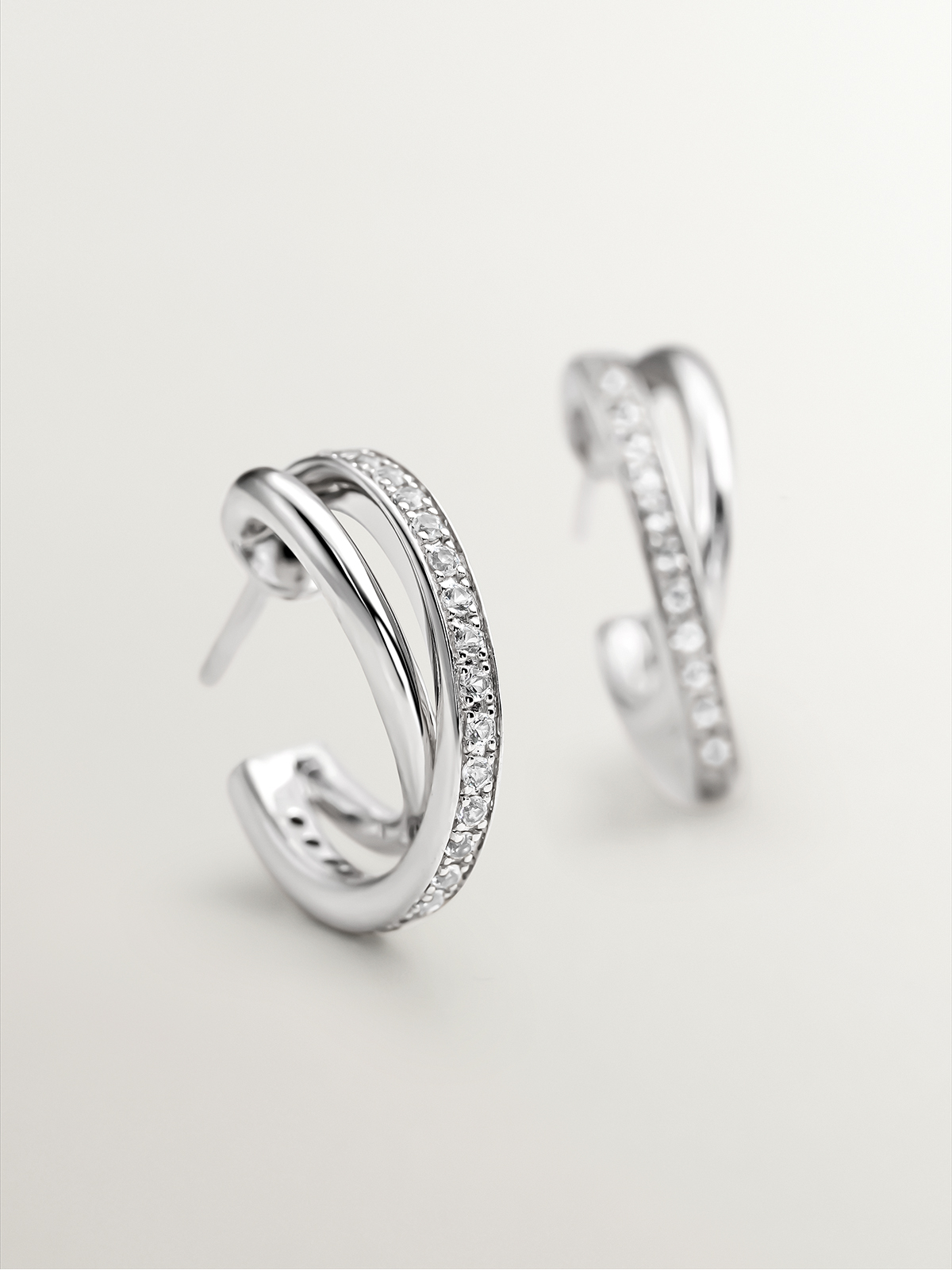 925 Silver triple hoop earrings with white topaz.