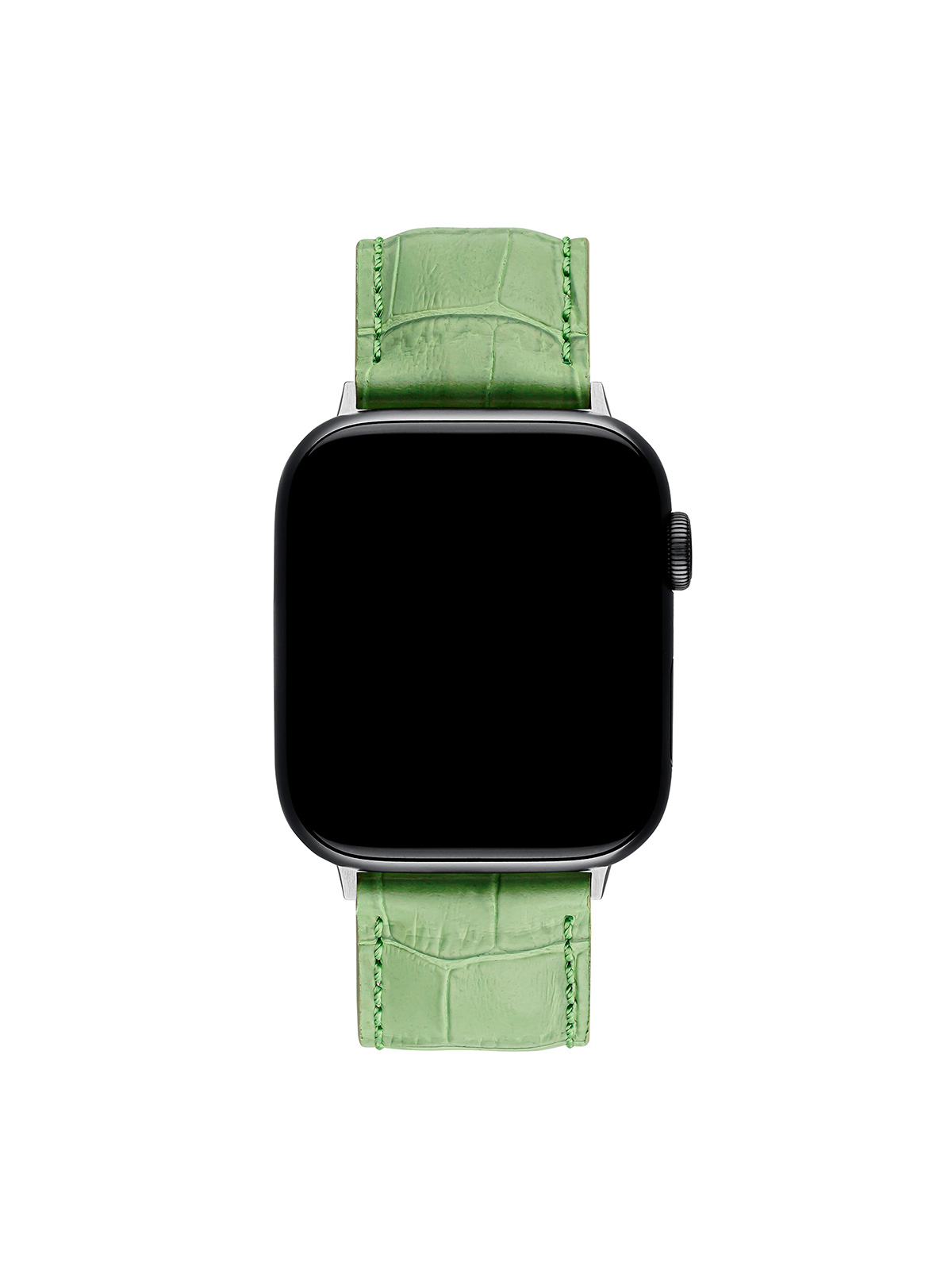 Green leather strap with crocodile finish for Apple Watch.