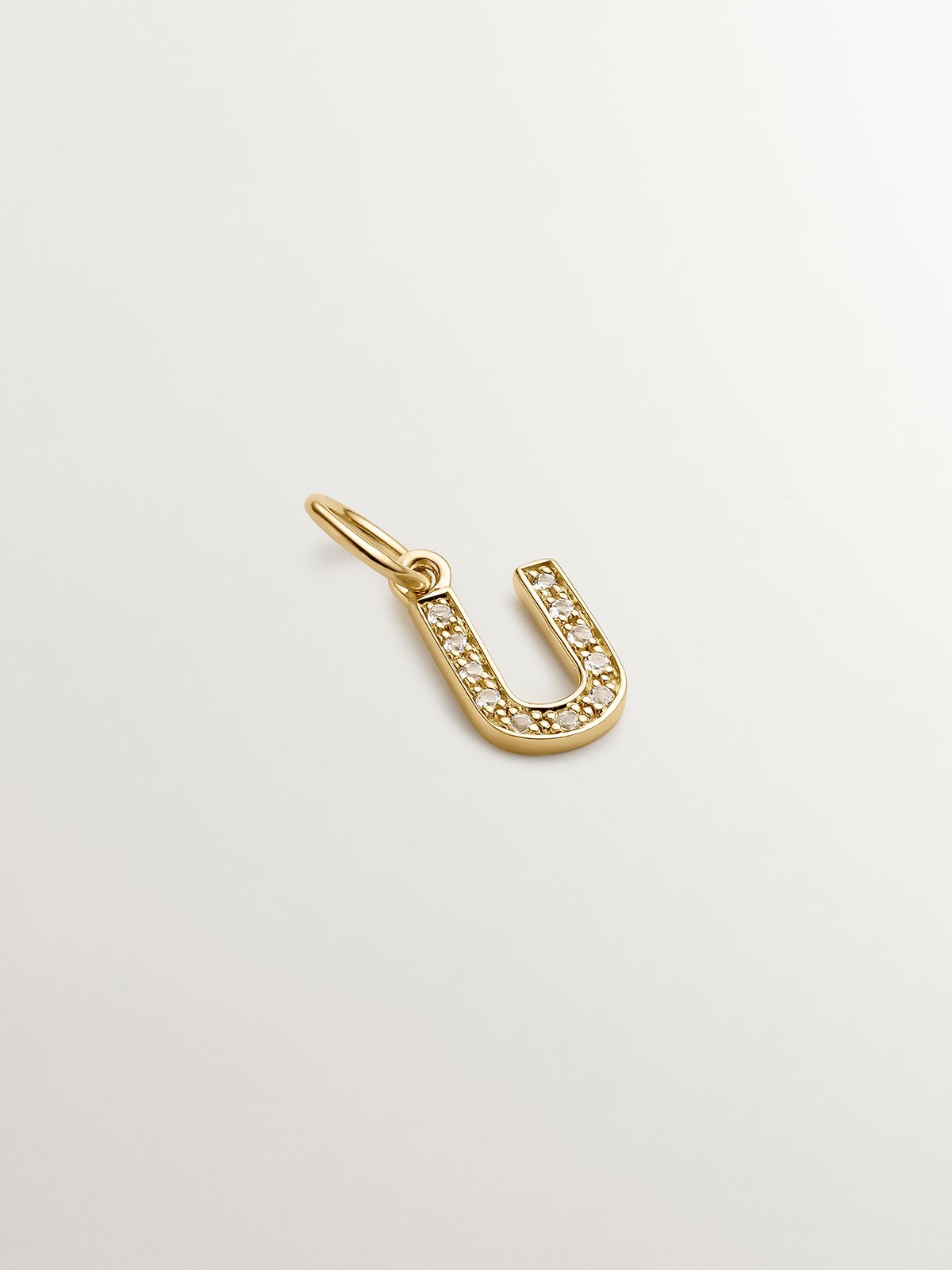 U Initial Charm in 925 Silver Plated in 18K Yellow Gold and White Topaz