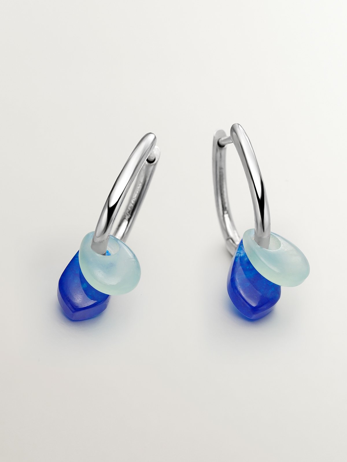 925 sterling silver hoop earrings with blue jade