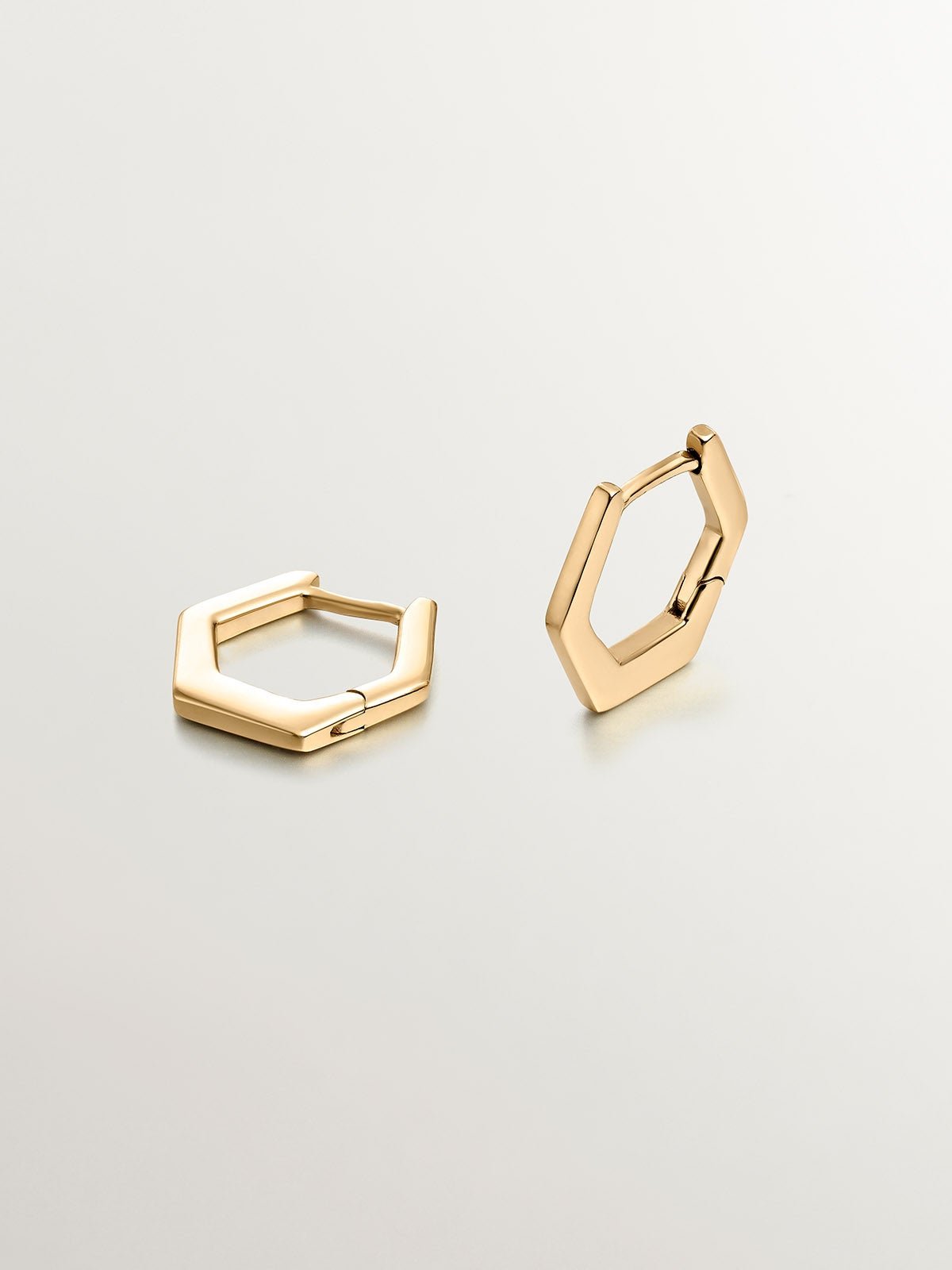 Boucles d'oreilles créoles hexagonales en argent 925 plaqué or jaune 18 carats