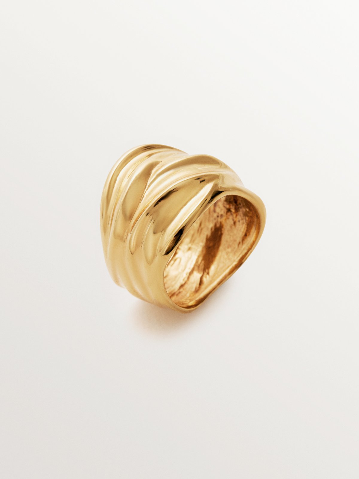 Anillo ancho de plata 925 bañada en oro amarillo de 18K 