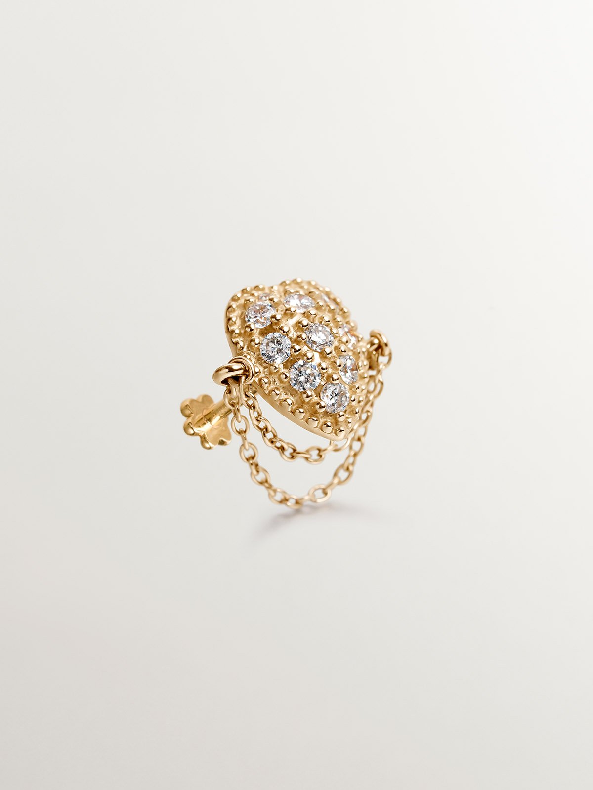 Pendiente individual de oro amarillo de 9K con diamantes y cadenas