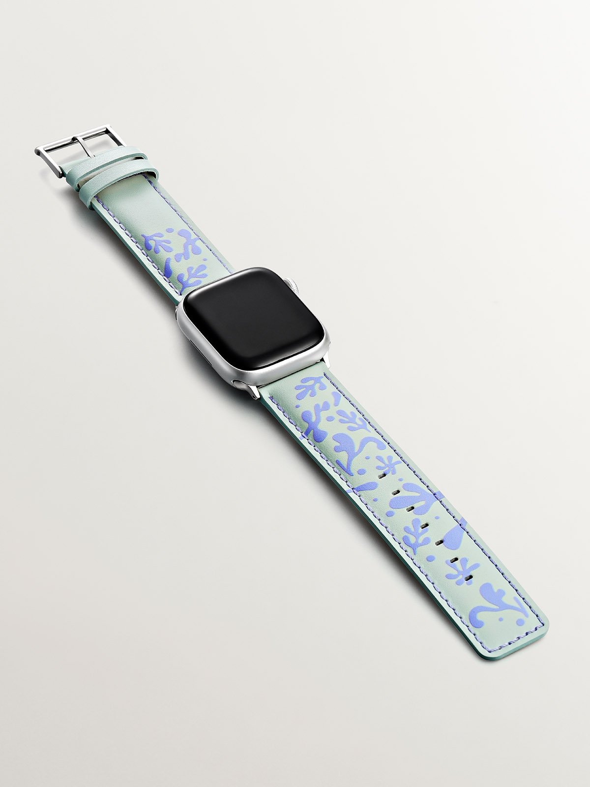 Green and lilac lilac apple watch belt with floral print