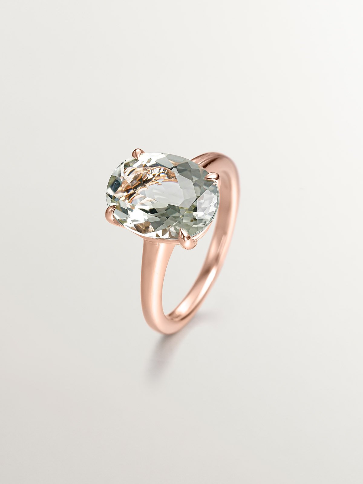925 Silver ring plated in 18K rose gold with green quartz