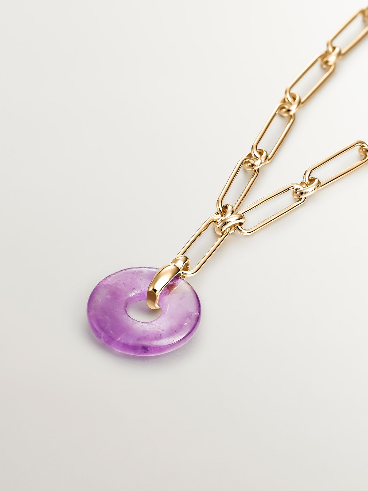925 Silver necklace dipped in 18K yellow gold with pink amethyst