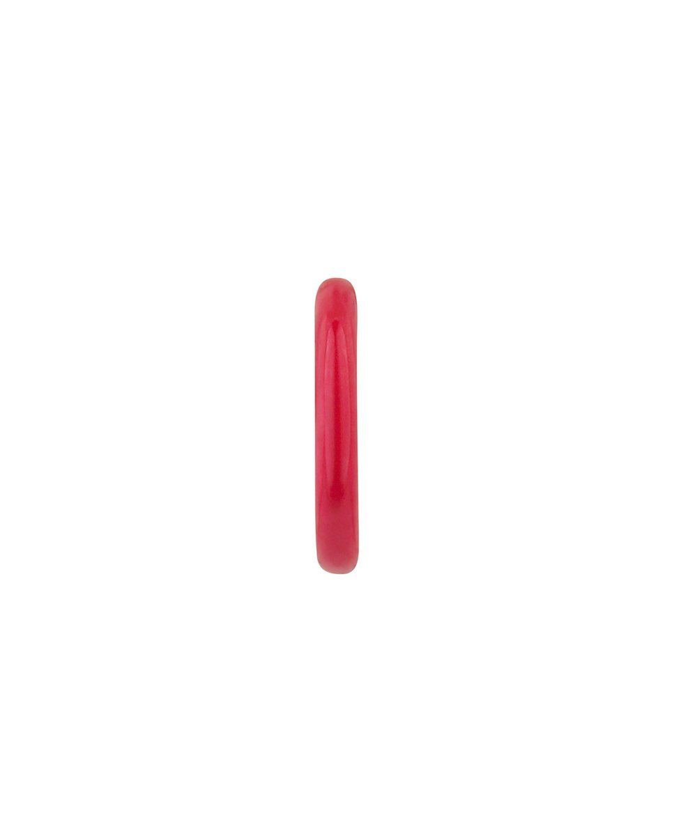 Single small hoop earring made of 9K yellow gold with pink enamel.