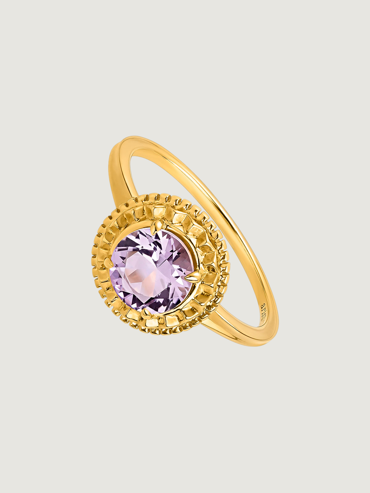 925 Silver ring bathed in 18K yellow gold with pink amethyst