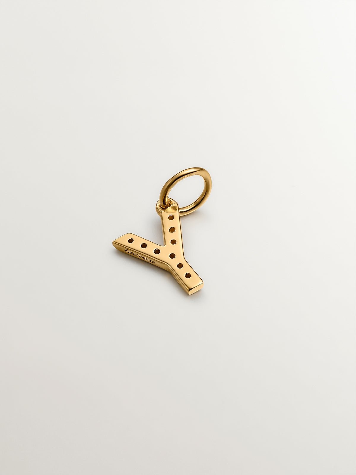 925 Silver charm plated in 18K yellow gold and white topaz, initial Y