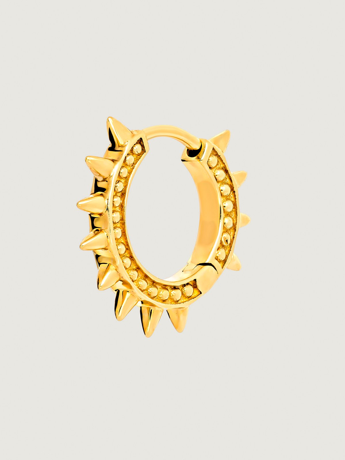 Single 9K yellow gold hoop earring with spikes and spheres