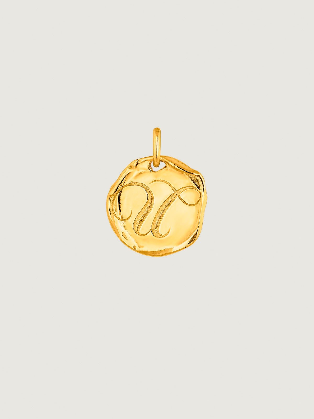 Handcrafted 925 silver charm bathed in 18K yellow gold with initial U.