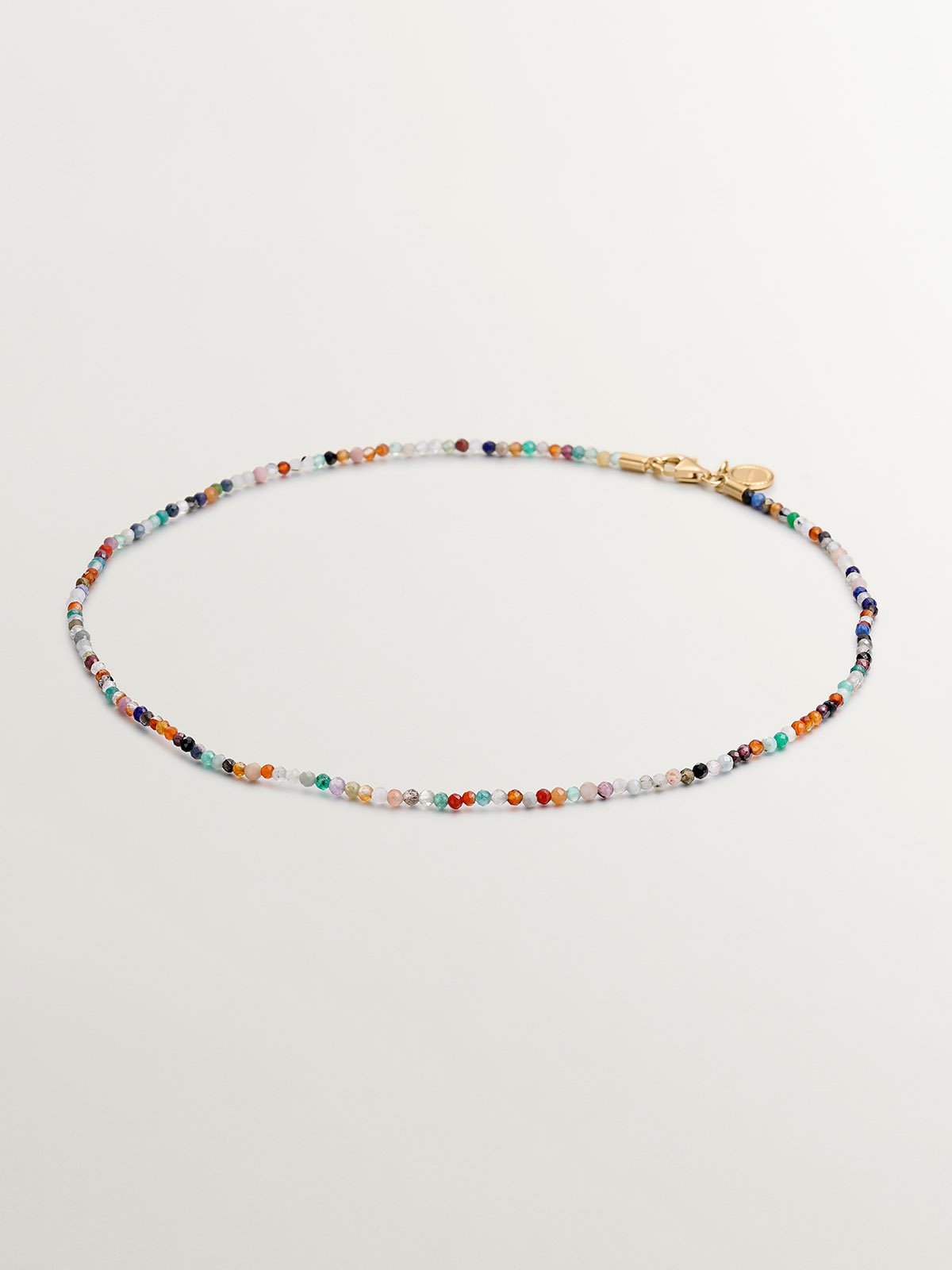 925 Silver necklace bathed in 18K yellow gold with multicolor precious stone beads.
