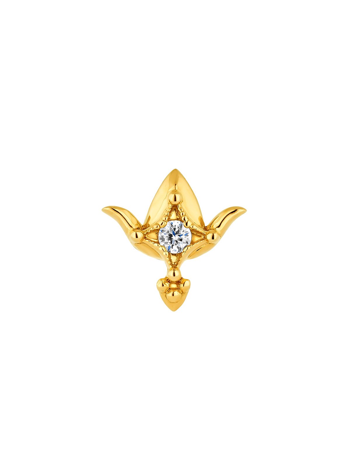 18K yellow gold piercing with diamond and lotus flower shape.