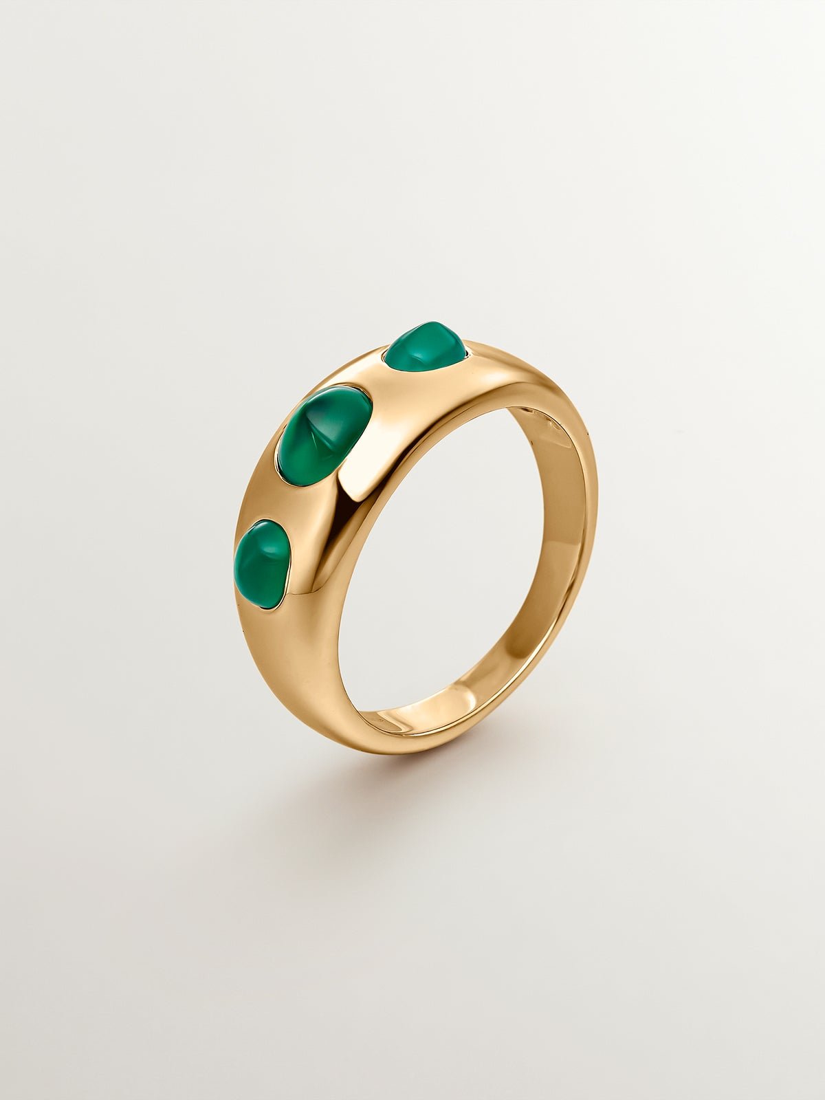 925 Bague en argent baigné en or jaune 18 carats avec une calcédoine vert