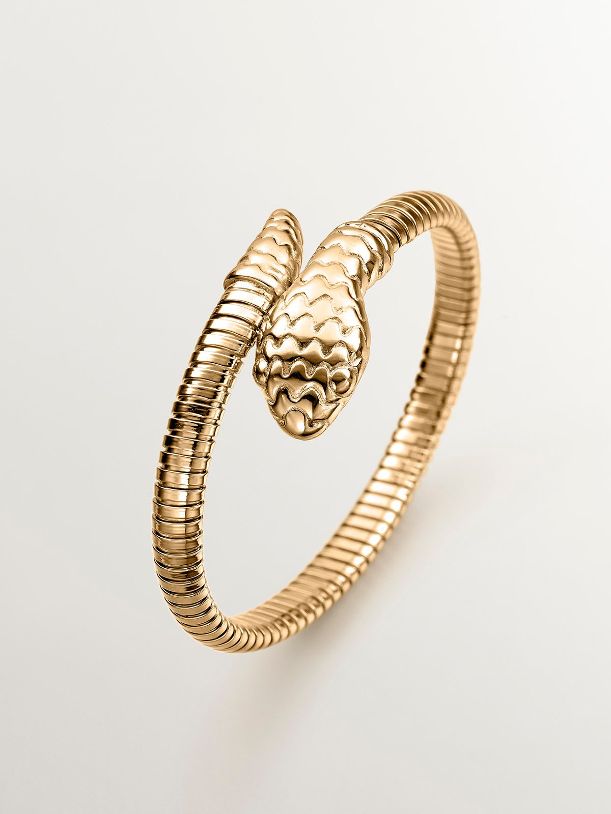 Bracelet rigide en argent sterling plaqué or jaune 18K en forme de serpent