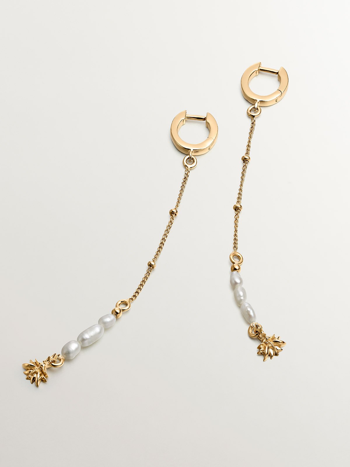 925 silver hoop earrings bathed in 18K yellow gold with pearl pendant and lotus flower.
